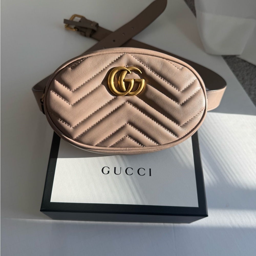 Authentic Gucci GG Marmont
Matelassé Belt Bag - Porcelain Rose